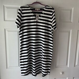 Michael Kors Black and White Striped Dress
